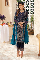 3Pc Suit Embroidered Chiffon Unstitched  Chevron By Ramsha