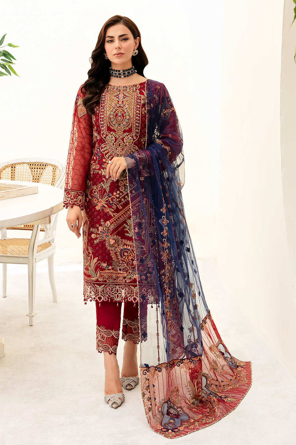 3Pc Suit Embroidered Organza Unstitched Minahil By Ramsha