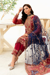 3Pc Suit Embroidered Organza Unstitched Minahil By Ramsha