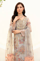 3Pc Suit Embroidered Organza Unstitched Minahil By Ramsha