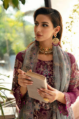 3Pc Suit Embroidered Chiffon Unstitched  Chevron By Ramsha