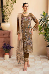 3Pc Suit Embroidered Chiffon Unstitched  Chevron By Ramsha