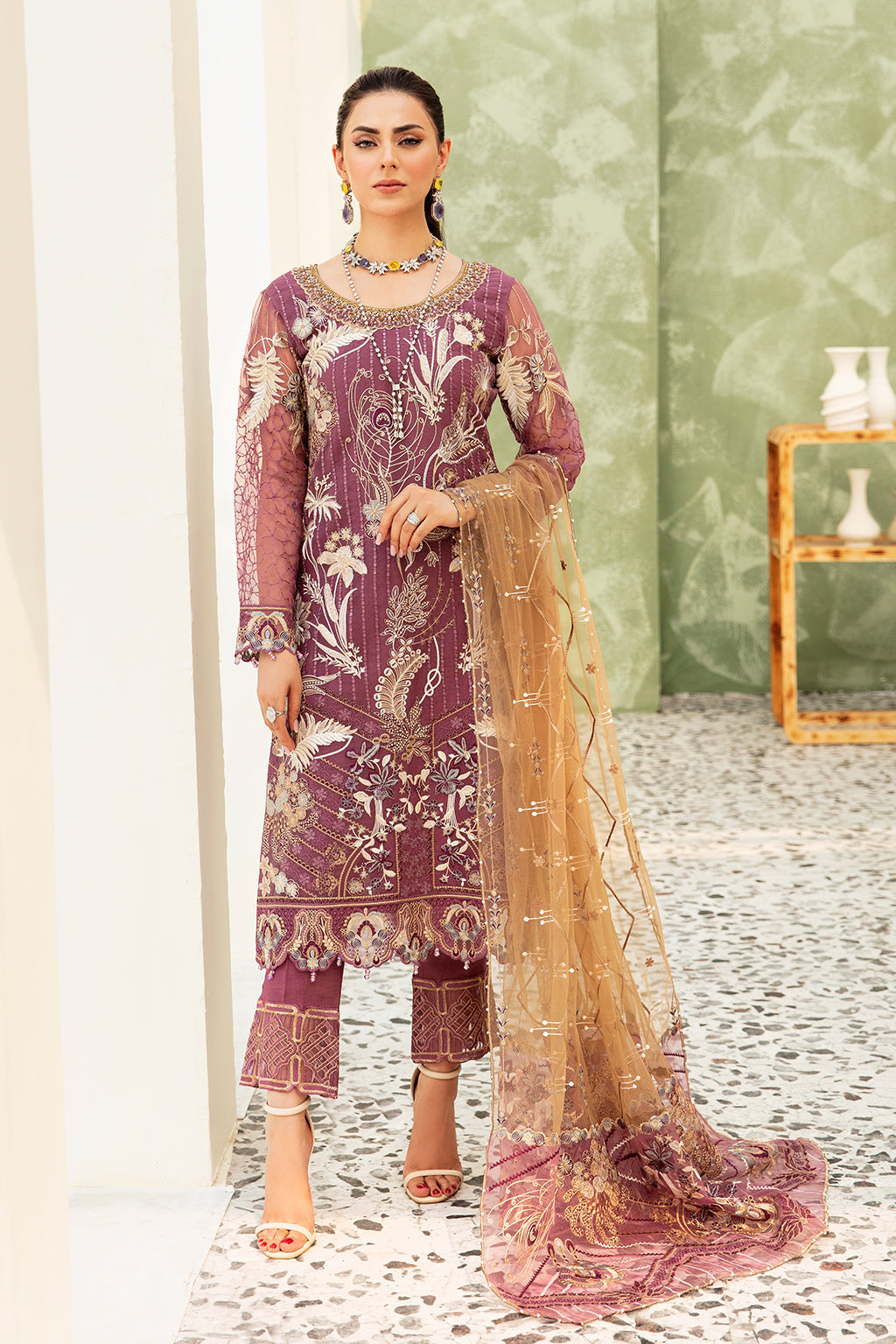 3Pc Suit Embroidered Organza Unstitched Minahil By Ramsha
