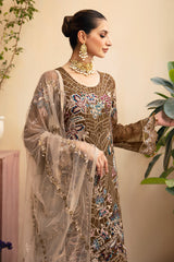 3Pc Suit Embroidered Chiffon Unstitched  Chevron By Ramsha