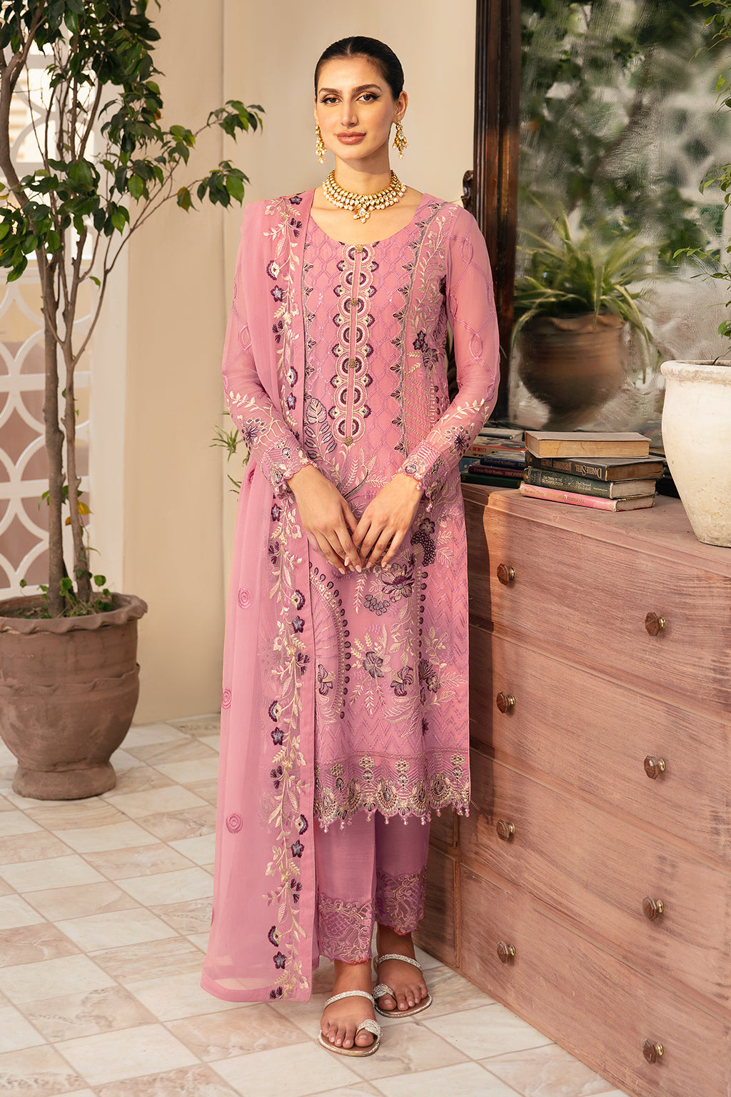 3Pc Suit Embroidered Chiffon Unstitched  Chevron By Ramsha