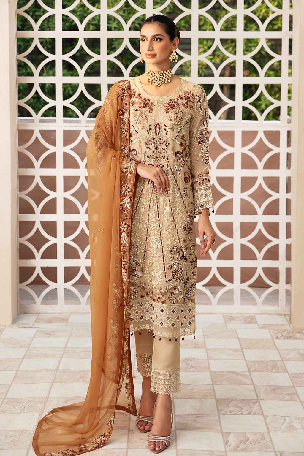 3Pc Suit Embroidered Chiffon Unstitched  Chevron By Ramsha