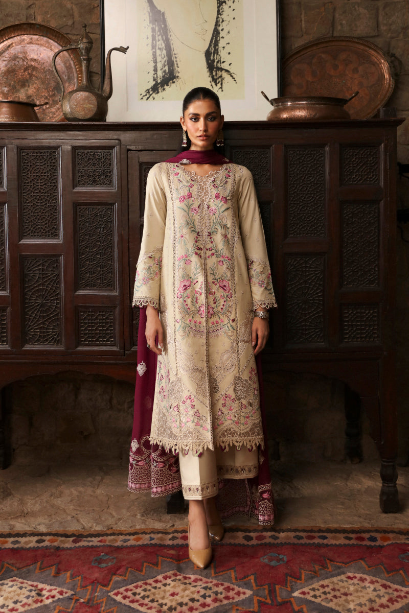 LM-01 FAYE | 3Pc Unstitched Suit Winter Embroidered Qlinekari By Qalamkar