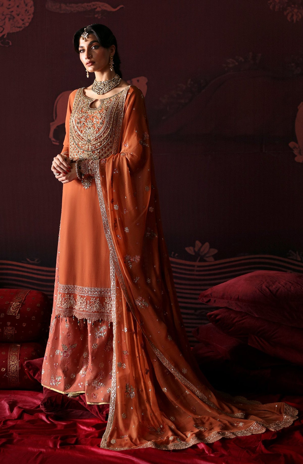 LEELA | 3Pc Unstitched Suit Festive Chiffon Organza Devdas By Emaan Adeel