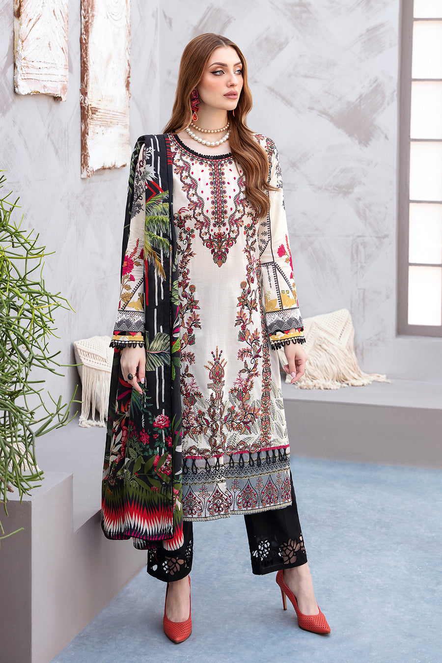 L-911 - 3PC Luxury Lawn Collection Ghazal By Ramsha