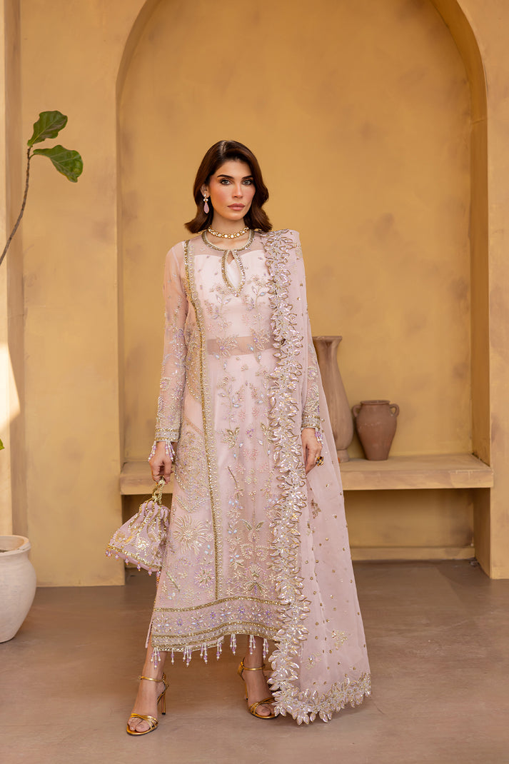 3-PC Unsttiched Organza Embroidered Luxury Formals By Emaan Adeel | VELOURA