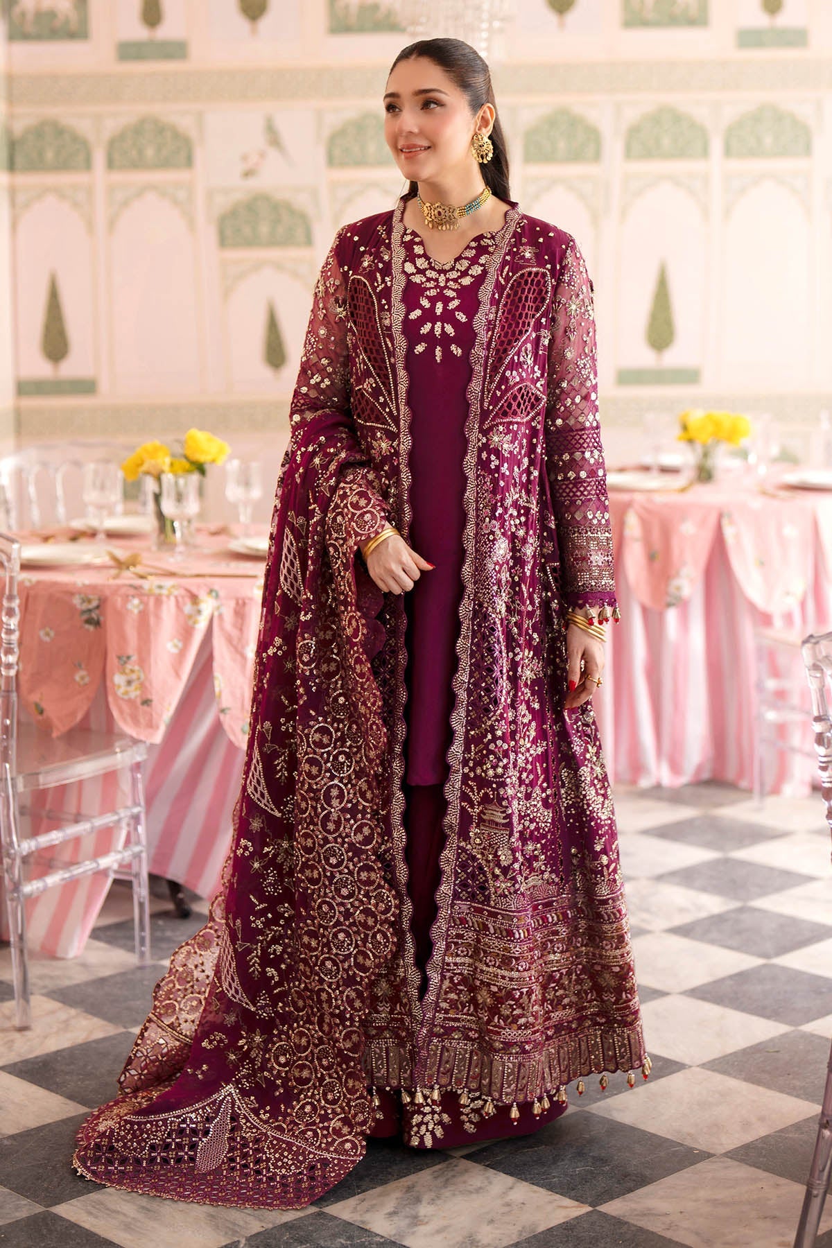 3Pc Suit – Embroidered Chiffon Unstitched with Applique Panels Nur By Nureh