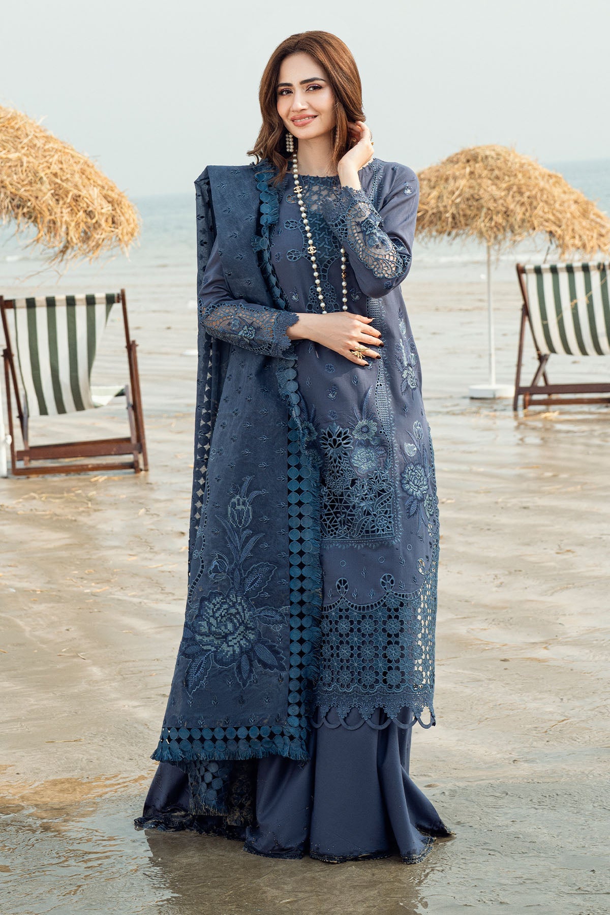 NE-146 | 3Pc Unstitched Suit Embroidered & Embellished Swiss Collection Khuwab By Nureh