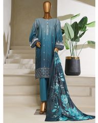 3-PC Stitched Embroidered Digital Printed lawn By Hztextiles | PSJ-030