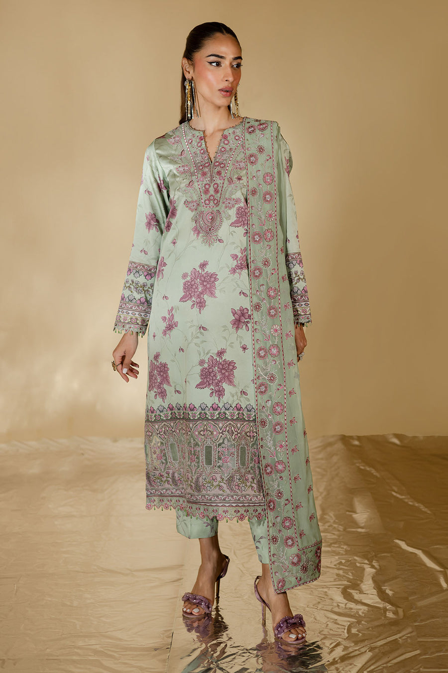 Unstitched 3-PC Embroidered Silk Edit By Nureh S-25