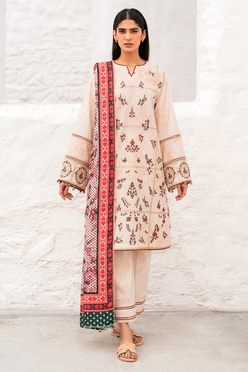 USE- 9122 | 3Pc Unstitched Suit Embroidered Lawn Summer Exclusive By Jazmin