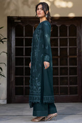 Teal Serenity | 3Pc Unstitched Suit Embroidered Lawn 25 Bahar By Farasha