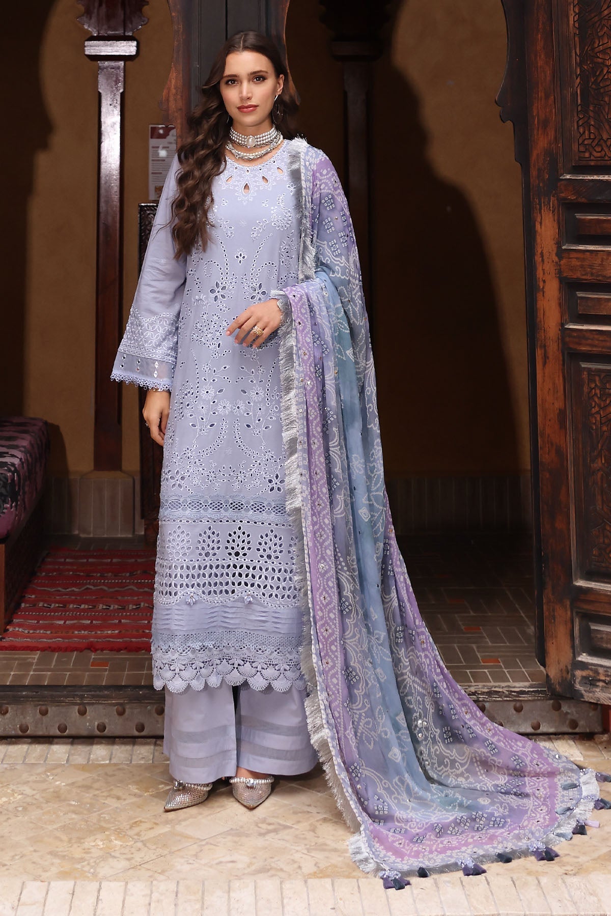 NE-108 | 3Pc Unstitched Suit Schillfli Lawn Collection Bazar By Nureh