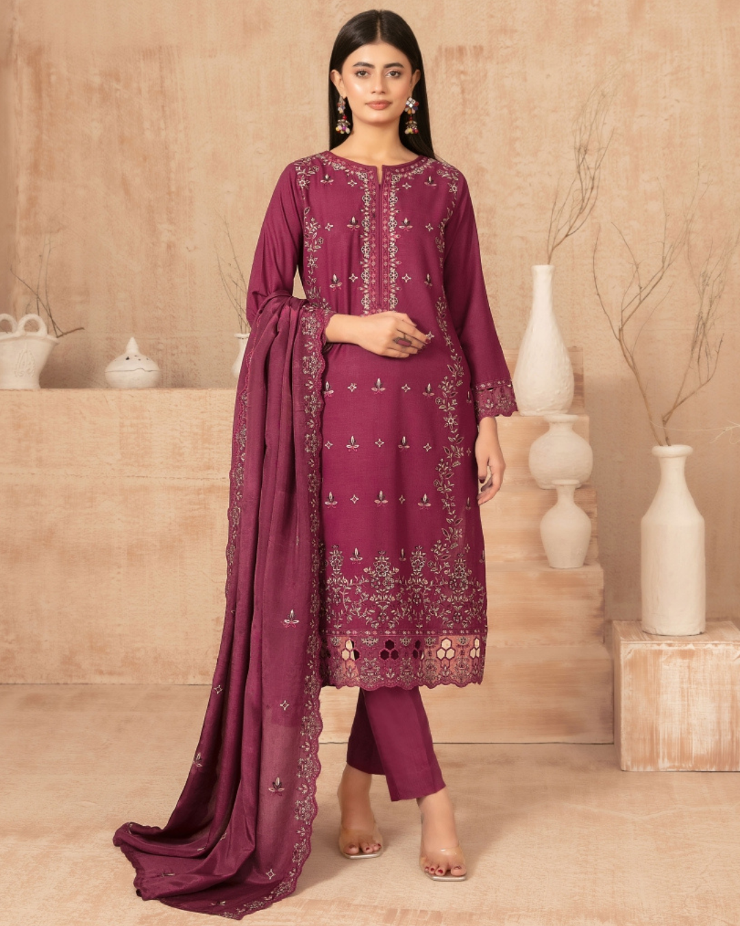 3-PC Unstitched Embroidered Grip Shawl Nisrine By Tawakkal Fabrics | D-4987