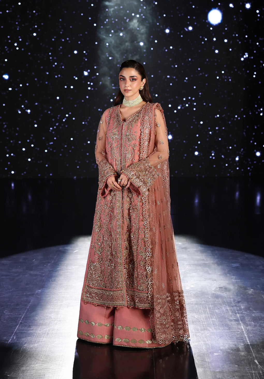 3-PC Unstitched Embroidered Organza Stardum Foirmals By Elaf Premium | ESH-05 BEYOND BEAUTY