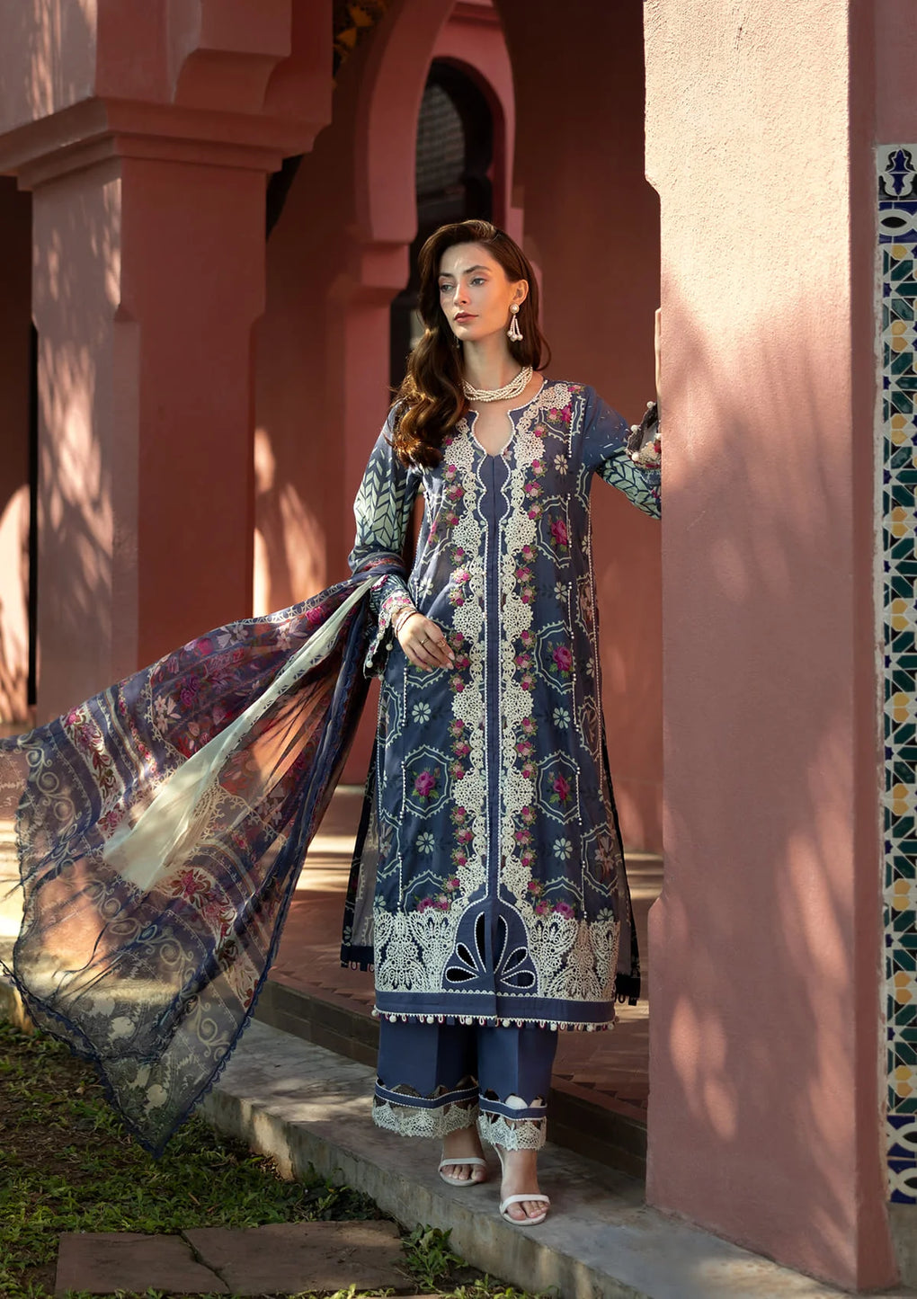 ETS-04A SYLVIE | 3PC Unstitched Suit Embroidered Lawn Signature By Elaf Premium