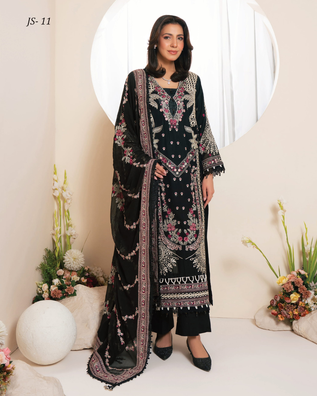 3-PC Unstitched Embroidered Swiss Voil By Johra | JS - 11