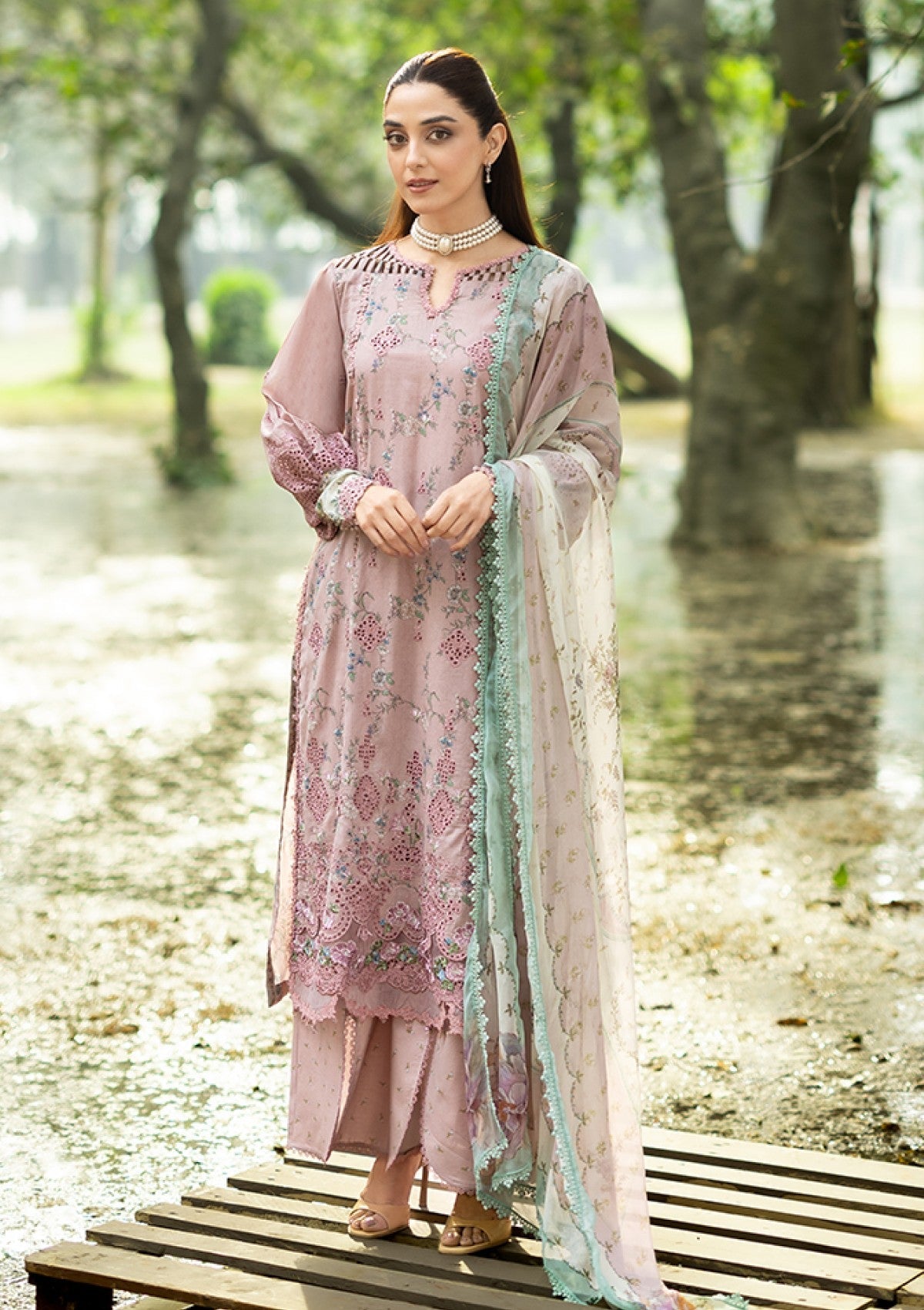3-PC Unstitched DIgital Printed Chikankari Lawn By Elaf Premium | ERC-8A