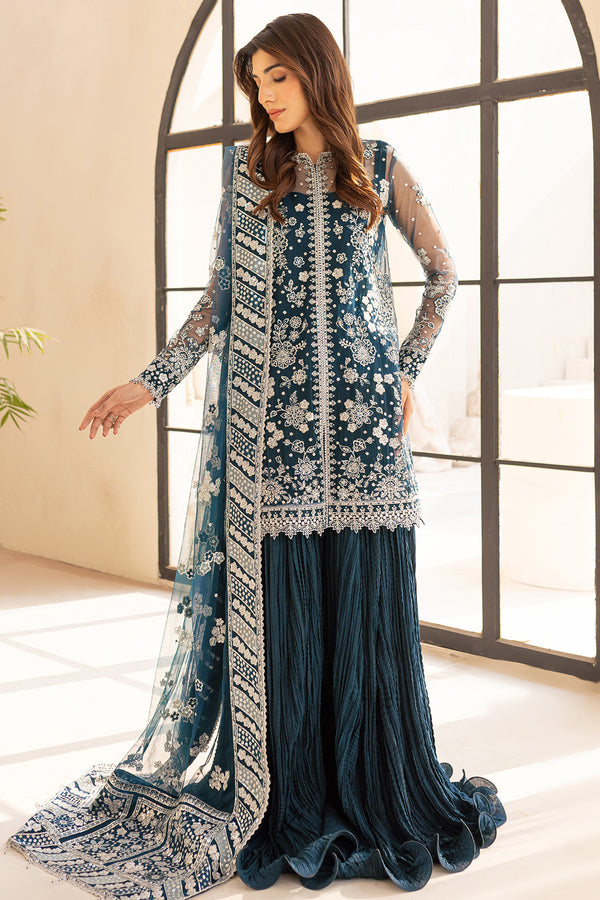 3-PC Unstitched Embroidered LU'ZELLA By Farasha | Teal Drizzle