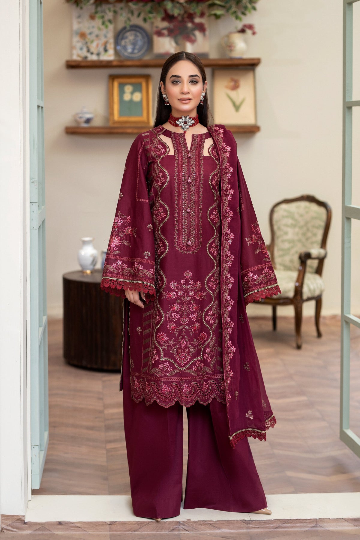 3-PC Unstitched Lawn Embroidered Shirt Crinkle Embroidered Dupatta Naqsh By Wania |  WL-393
