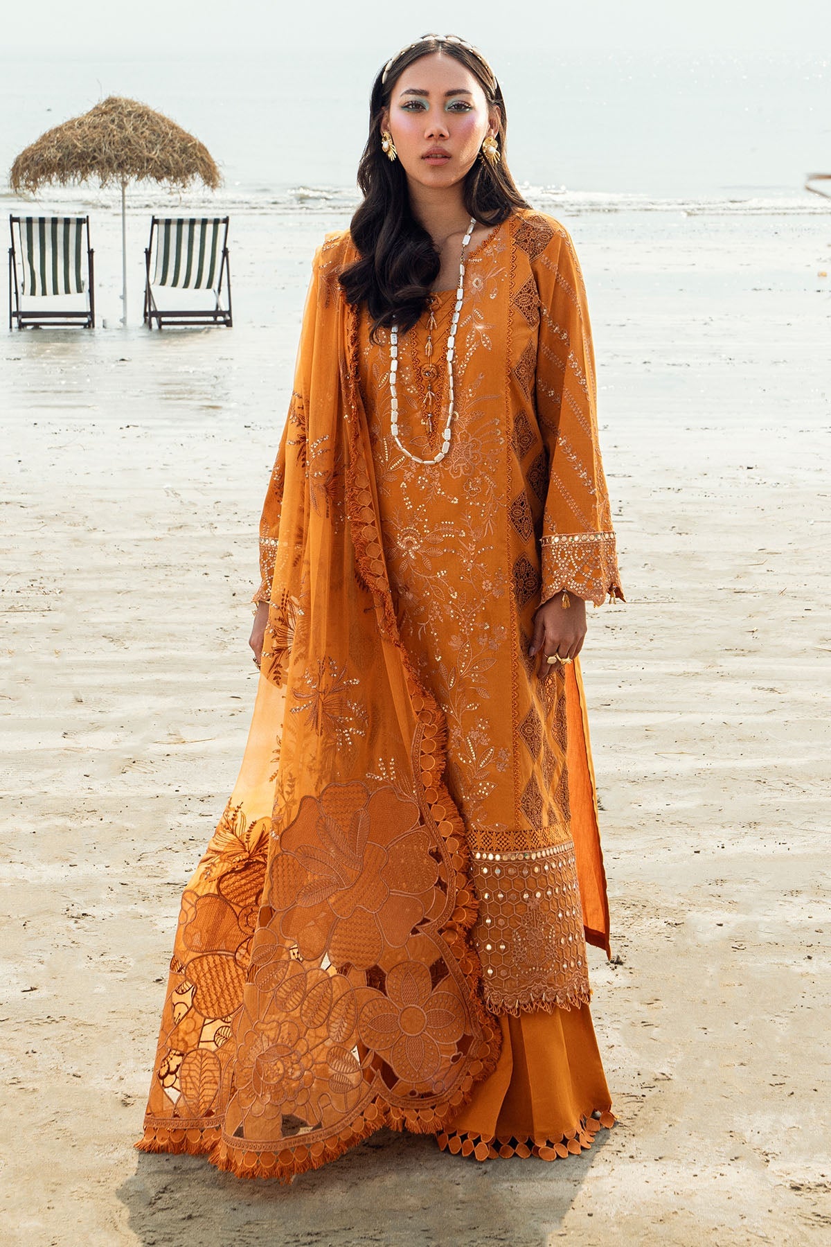 NE-149 | 3Pc Unstitched Suit Embroidered & Embellished Swiss Collection Khuwab By Nureh