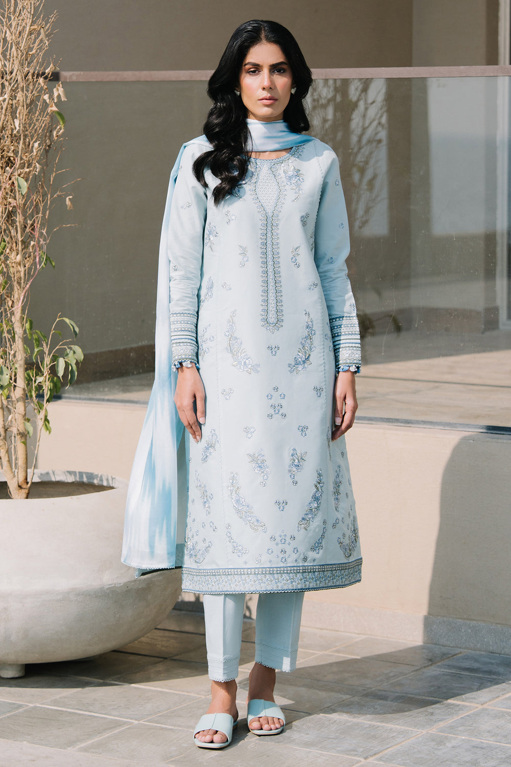 USE- 9146 | 3Pc Unstitched Suit Embroidered Lawn Summer Exclusive By Jazmin