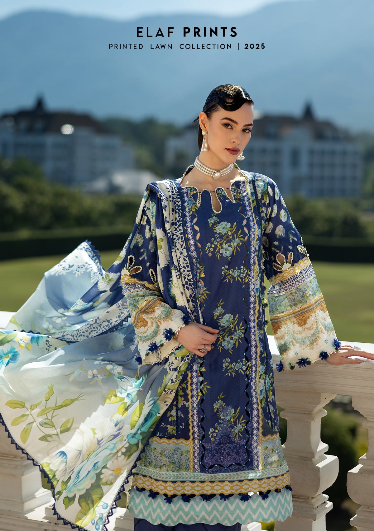 EPE-06B | 3PC Unstitched Suit Digital Printed Lawn Prints By Elaf Premium