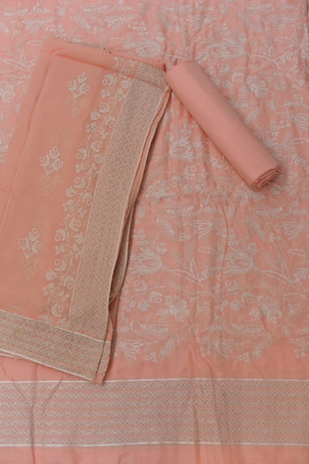 3-PC Unstitched Bamber Crinkle Embroidered Suit | 001