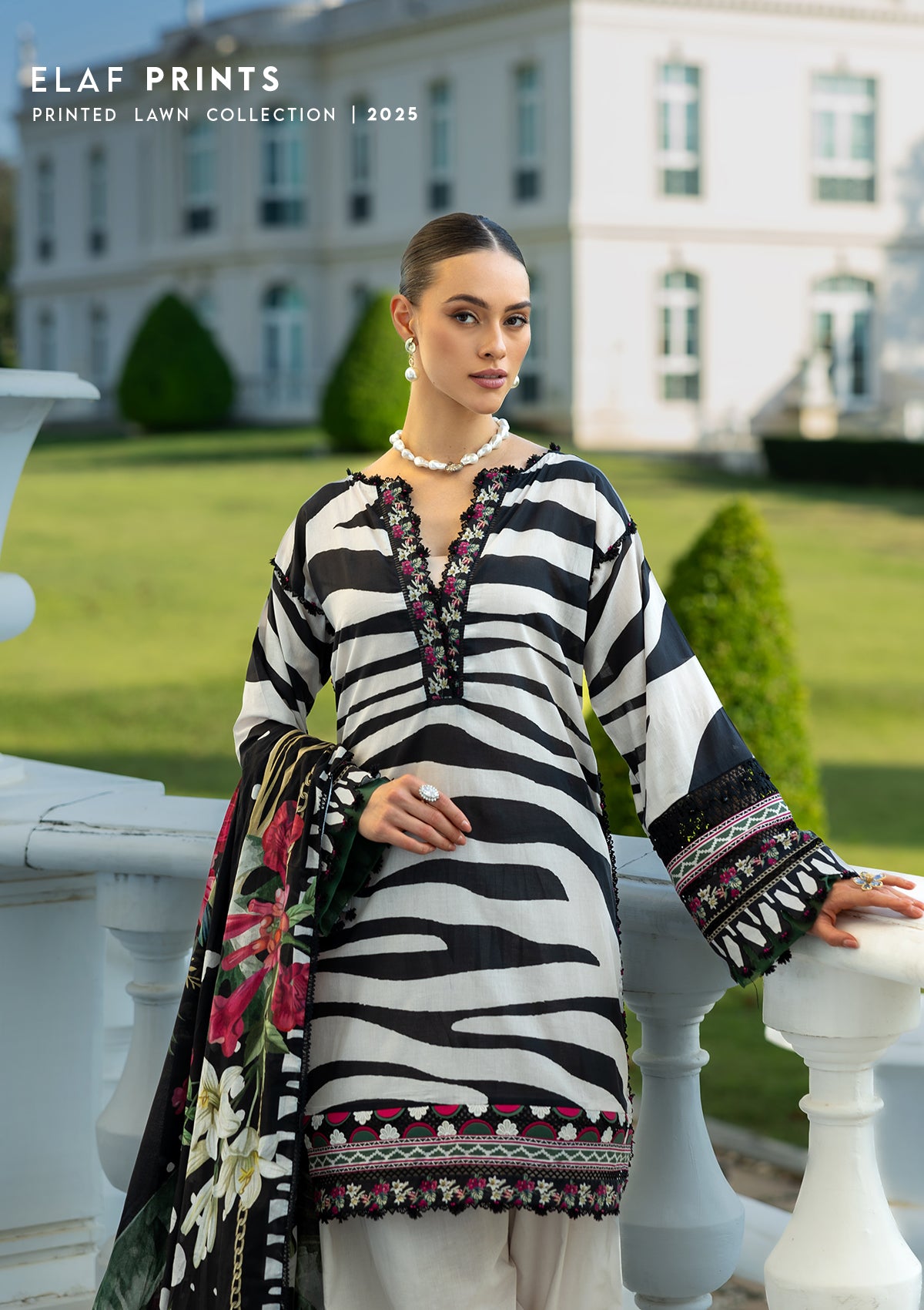 EPE-02A | 3PC Unstitched Suit Digital Printed Lawn Prints By Elaf Premium