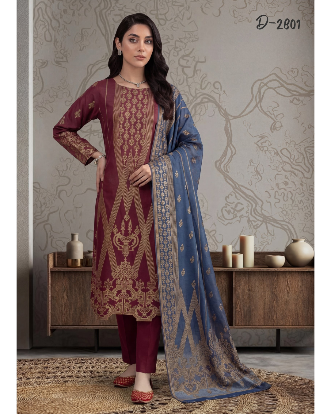 3-PC Unstitched Lawn Broshia Banarsi Mashaim By Tawakkal Fabrics | D-2801