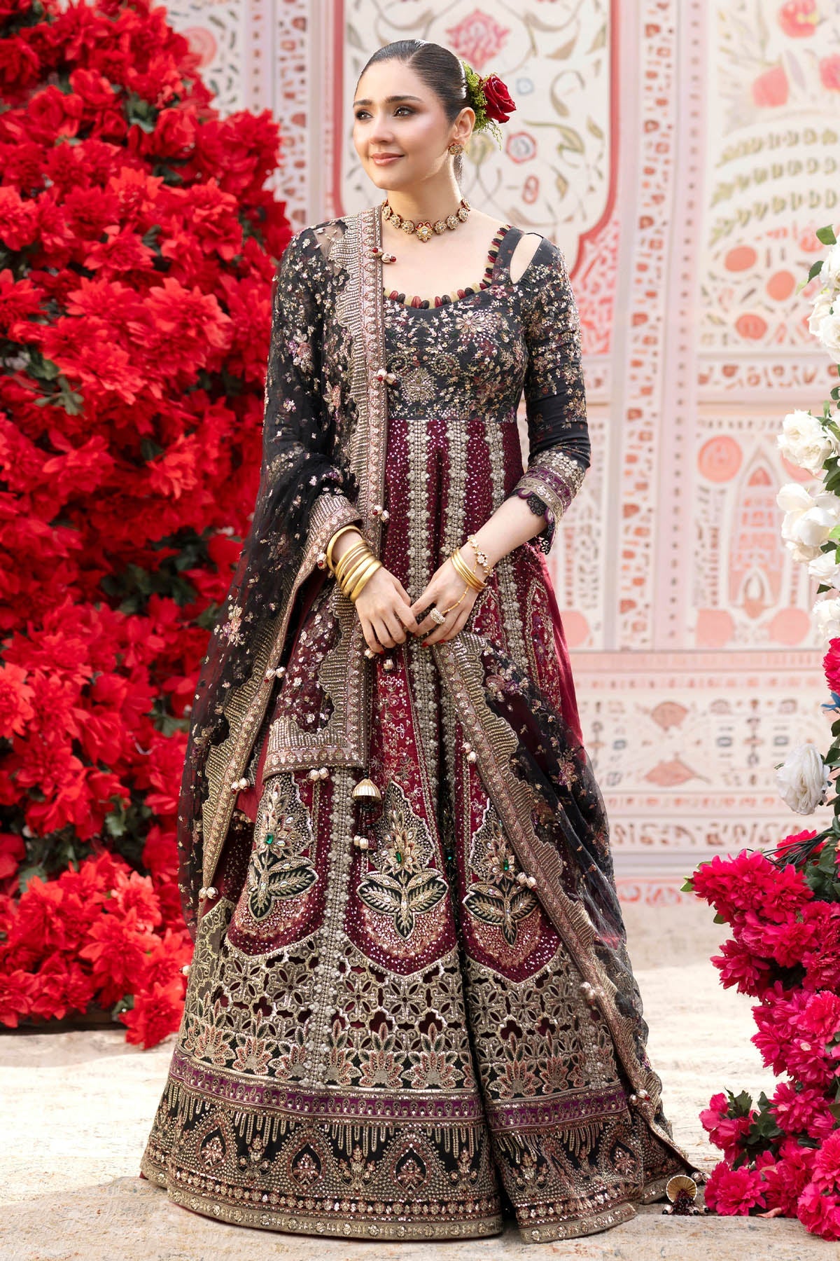 3Pc Suit – Embroidered Printed Raw Silk Unstitched with Net Panels Emara By Nureh