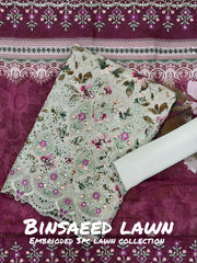 3-PC Unstitched Embroidered Lawn By Bin Saeed | BS-1