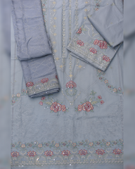 3-PC Unstitched Embroidered Shirt Bamber Crinkle Embroidered Dupatta | BA-5