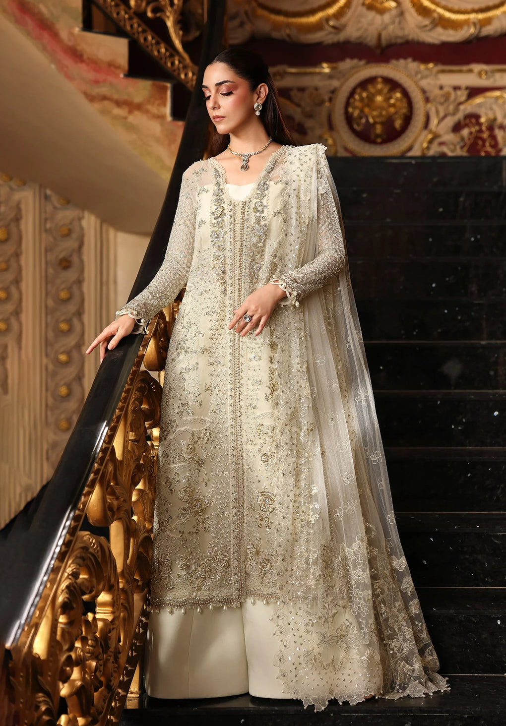 3-PC Unstitched Embroidered Organza Stardum Foirmals By Elaf Premium | ESH-01 CELESTIA