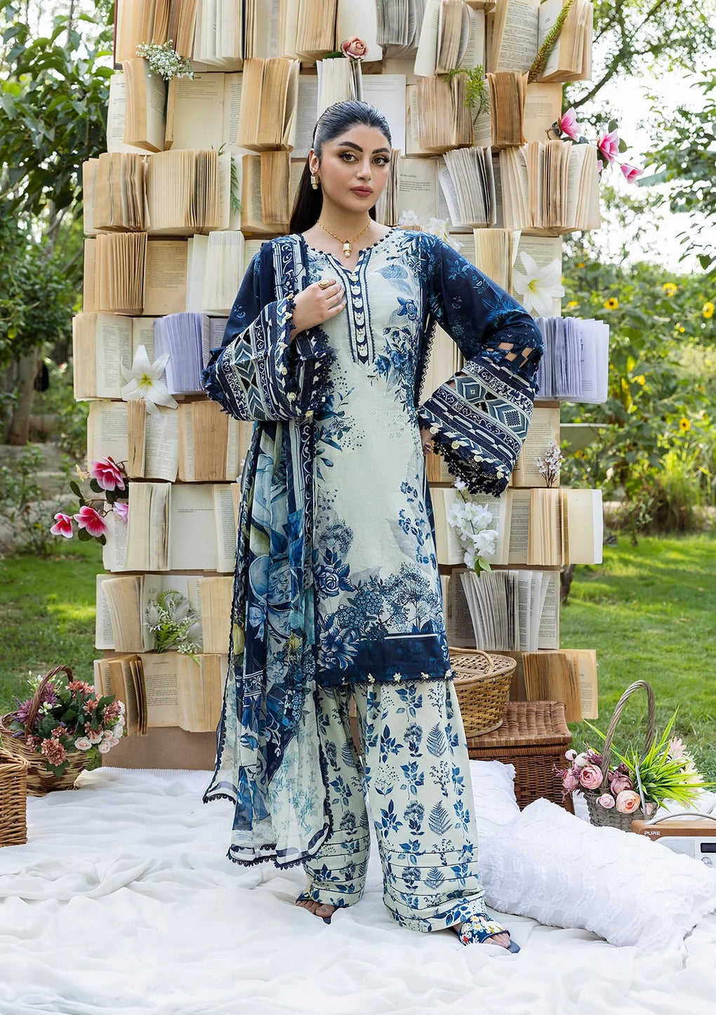 3-PC Unstitched Digital Printed Lawn By Elaf | BLOOMSTELLA