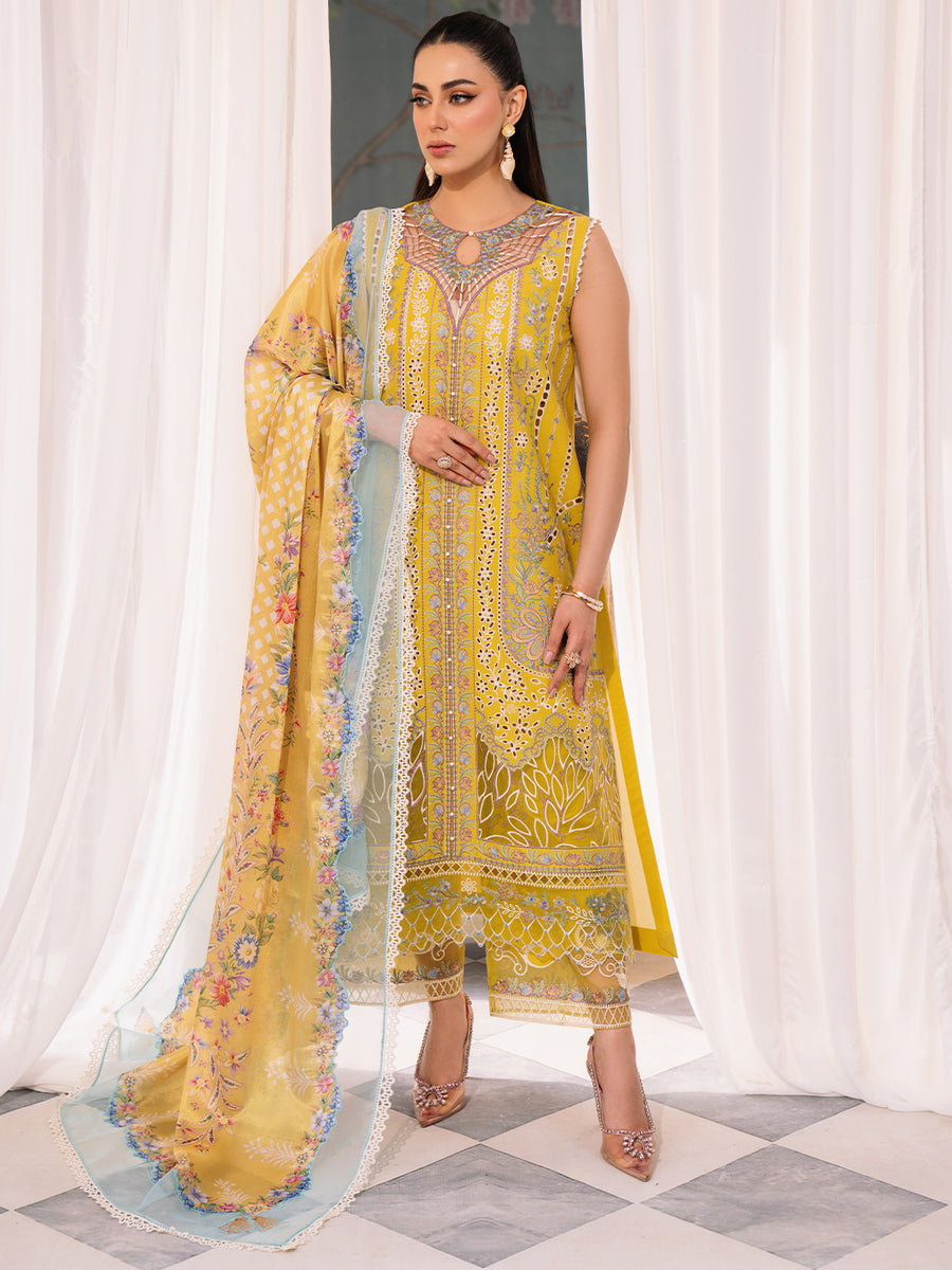 201 - A | 3 PC - Unstitched LA'HIRA Lawn  By Binilyas