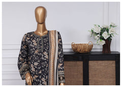 3-PC Stitched Embroidered Lawn Malika By sadabahar | D-06 Black