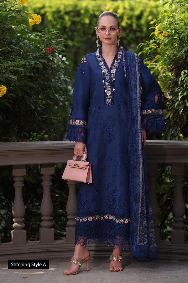 3-PC Unstitched Schiffli Embroidered Lawn Noor By saadia Asad | D10- Royal Blue