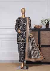 3-PC Stitched Embroidered Lawn Malika By sadabahar | D-06 Black