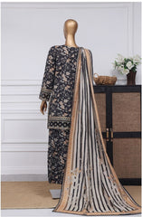 3-PC Stitched Embroidered Lawn Malika By sadabahar | D-06 Black