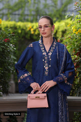 3-PC Unstitched Schiffli Embroidered Lawn Noor By saadia Asad | D10- Royal Blue