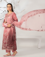 3-PC Semi-Stitched Embroidered Organza Ishq By Tawakkal Fabrics | D-5137