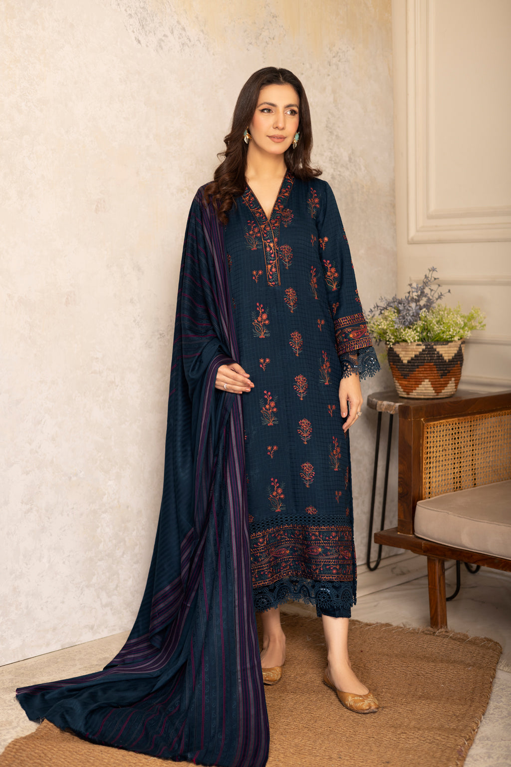 JH-938 | 3 Pc Unstitched Suit Embroidered Winter Collection Mahnur By Johra