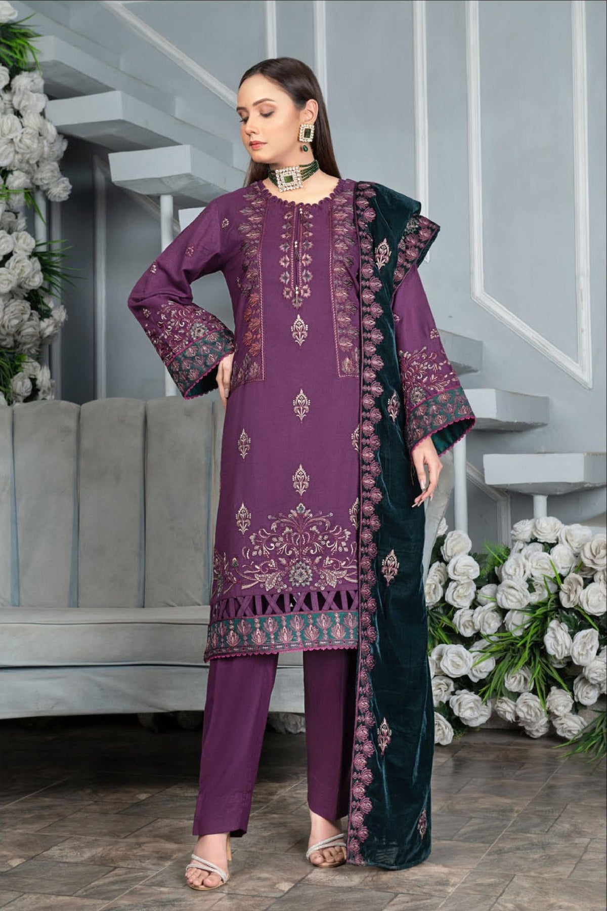 WP-112 | 3 PC Unstitched Suit Peach Embroidered Vol 1 Lajwanti By Wania