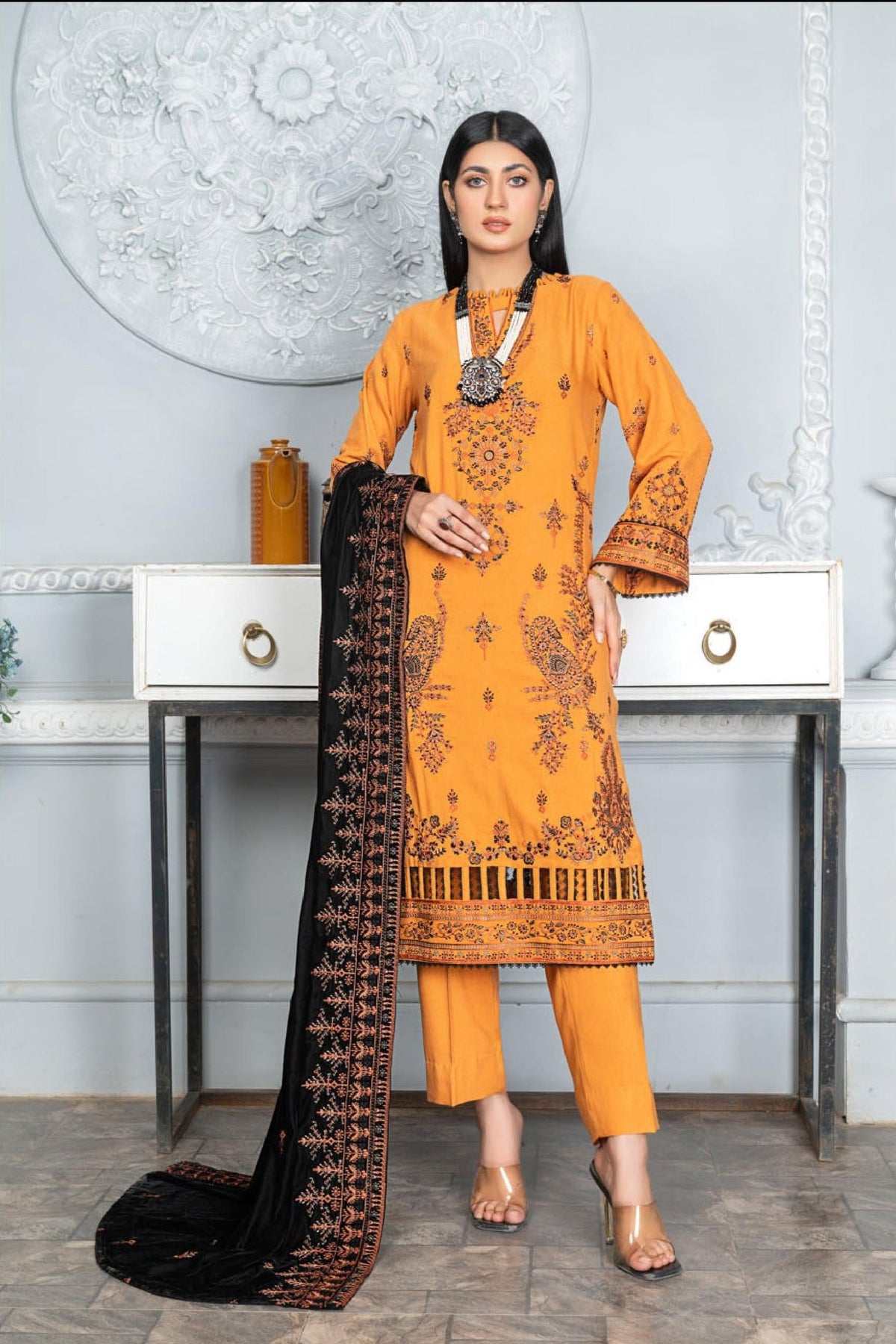 WP-113 | 3 PC Unstitched Suit Peach Embroidered Vol 1 Lajwanti By Wania