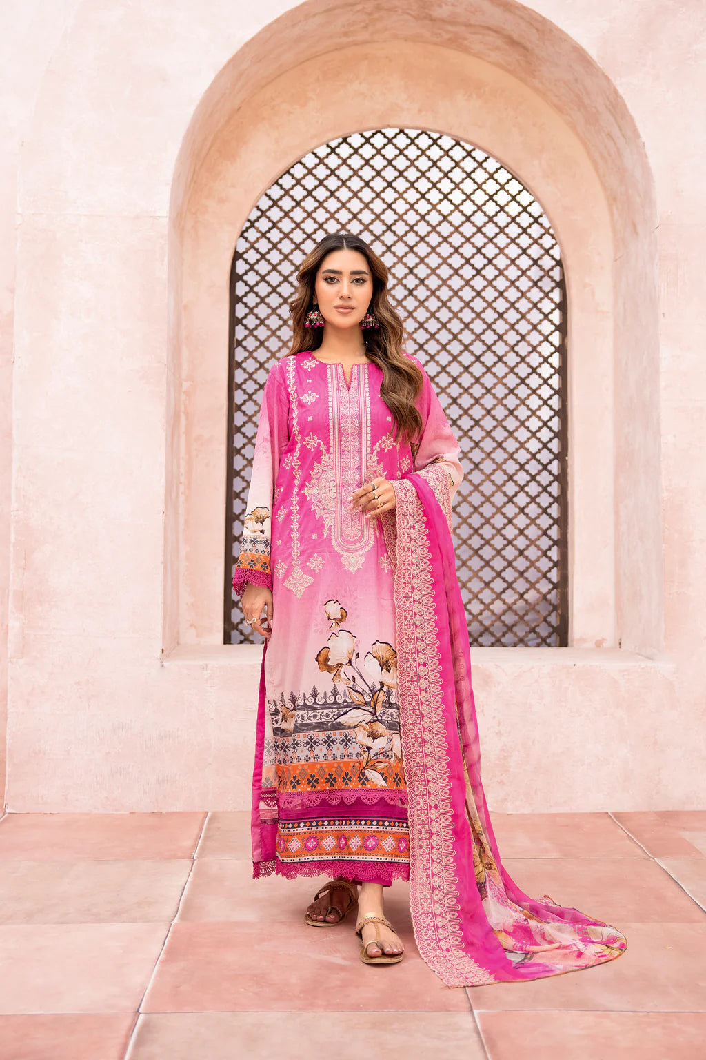 MT-498 | 3PC Unstitched Embroidered Printed Lawn Mehtab By Johra